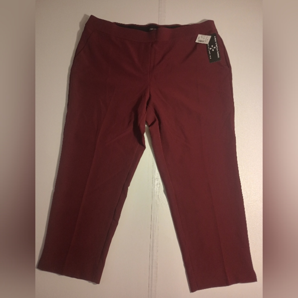 NWT Roz & Ali Dress Barn Women 16W Classic Fit Burgundy Ankle Stretch Pants NEW